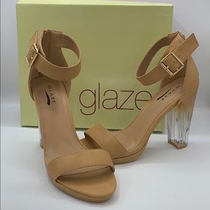 Glaze - Camel Sandals with Clear Lucite Heel